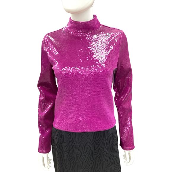 NWT Express Top Women’s Size M All Sequins Long Sleeve Lined Fuchsia Color - Picture 1 of 5